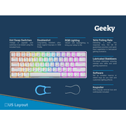 Geeky GK61 Hot Swappable USB Gaming Keyboard with Keycap Puller & Switch Puller, White