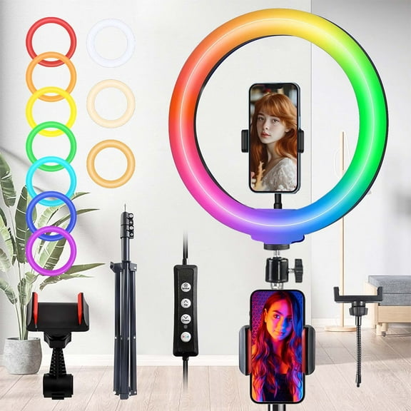UEGOGO 10 inch RGB Ring Light with 43.3inch Tripod Stand & Phone Holder -LED Selfie Ringlight for Camera Makeup YouTube Live Streaming Zoom Meeting