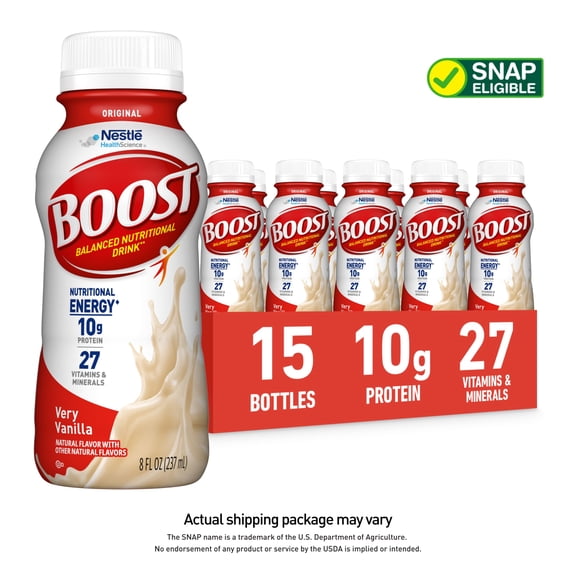 BOOST Original Balanced Nutritional Drink Protein Shakes, Very Vanilla, 8 fl oz, 15 Pack