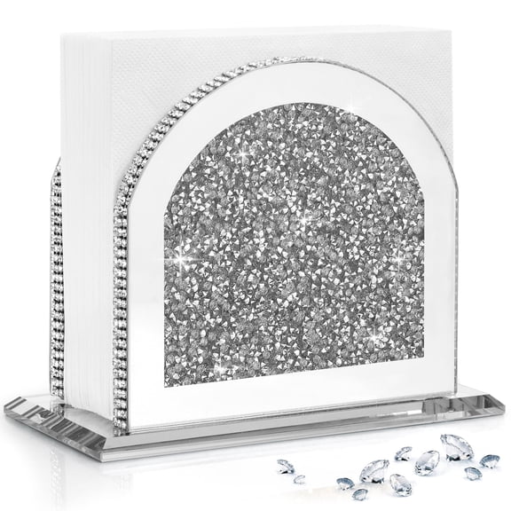 Silver Glass Napkin Holder with Mirrored Base, Vertical Design for Kitchen or Dining Table