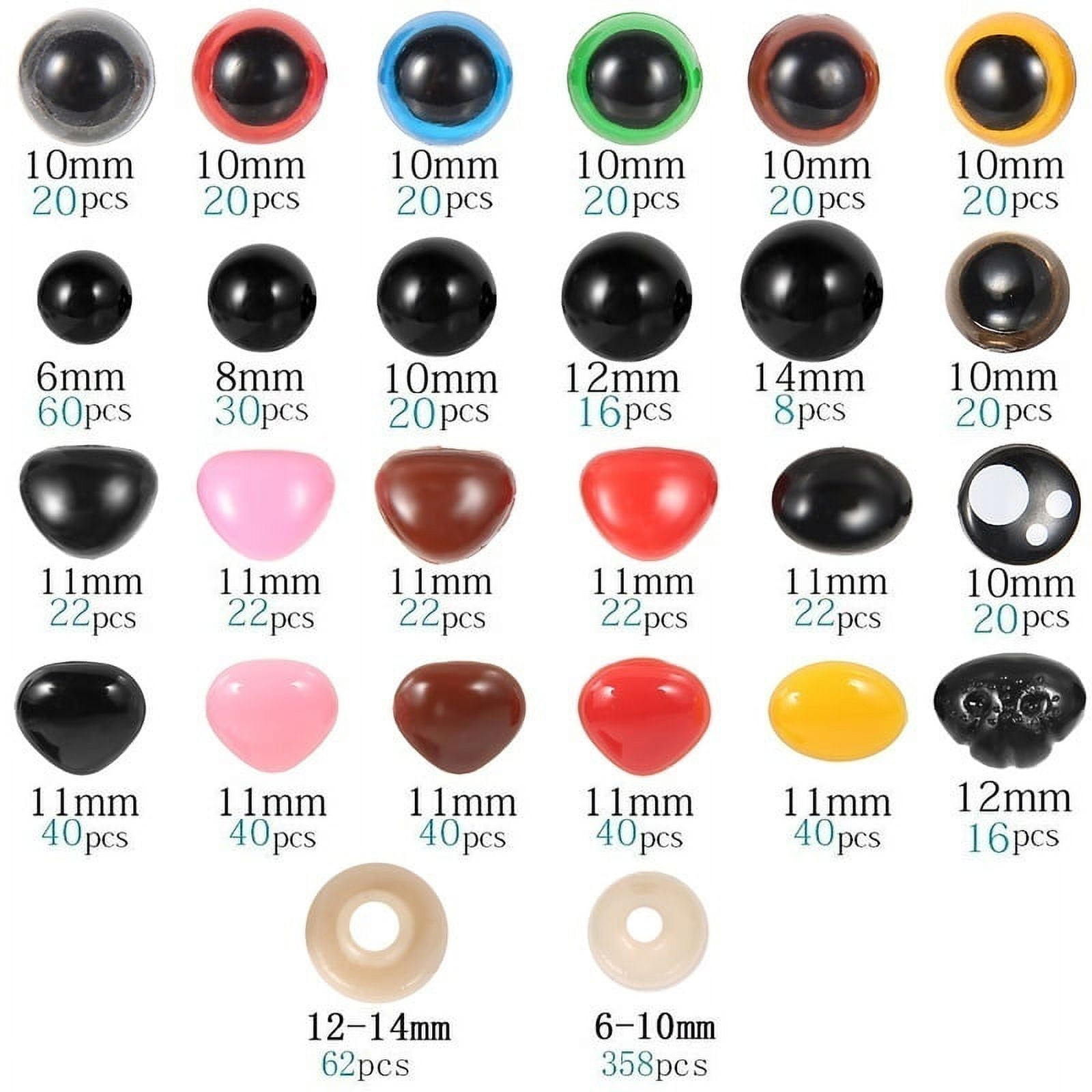 10mm x 8mm Black Oval Safety Eyes Noses - 25 Pairs (50 Pieces Eyes, 50  Pieces Washers)