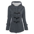 thumbnail image 1 of Winter Coats For Women Solid Color Horn Buttons Cardigan Padded Hooded Coat Jacket Overcoat, 1 of 4