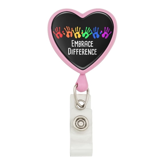 Embrace Difference Autism Hand Prints Heart Lanyard Retractable Reel Badge ID Card Holder