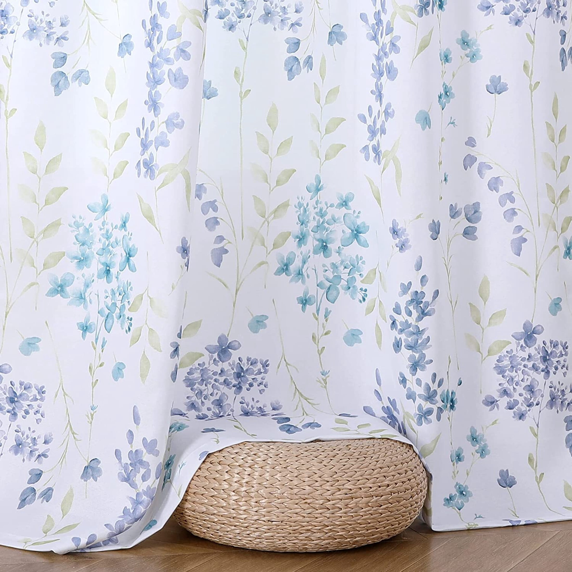 Bohogeo Farmhouse Blue Floral Grommet Light Filtering Bedroom, 56” x 95” (2 Panels)