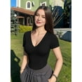 thumbnail image 3 of MOYIKO Slim Fitted T Shirts for Women Deep V Neck Short Sleeve Tees Elegant Summer Tops, 3 of 8