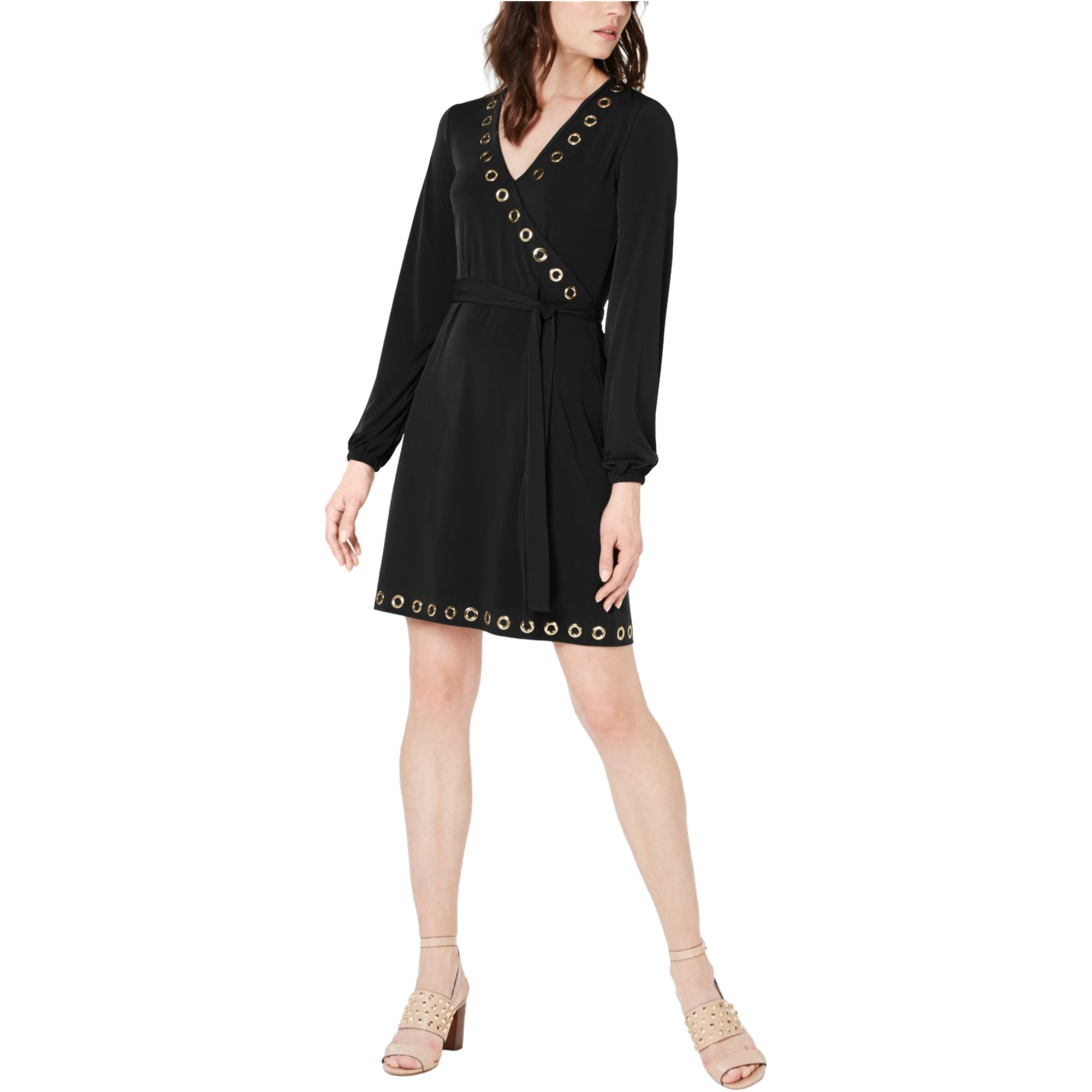 Michael Kors Womens Grommet Detail A-line Dress, Black, P 
