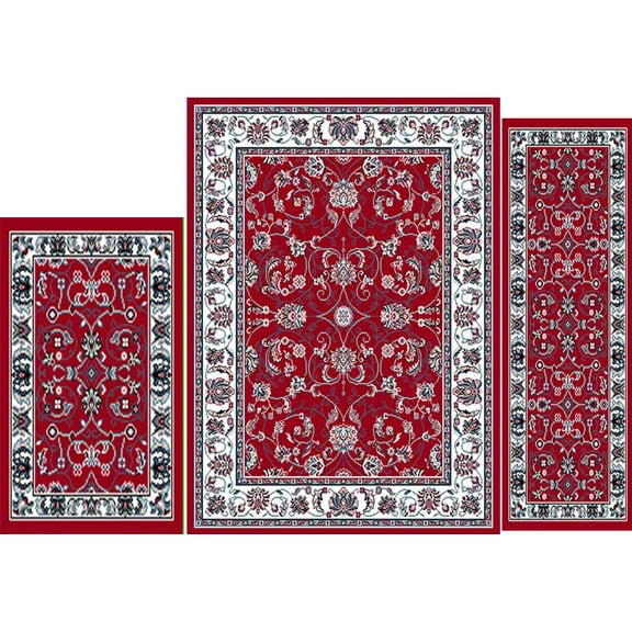 Home Dynamix Traditional Persian Area Rug Set, Red/Ivory, 5' x 7', 2' x 5', 2' x 3', (3 Count)