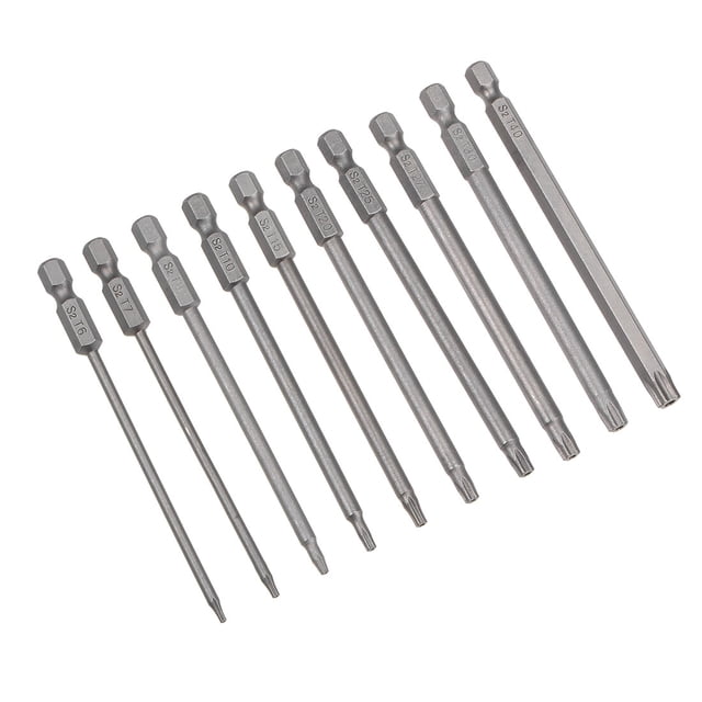 Juego de puntas de destornillador Torx Unique Bargains Acero aleado S2 Vástago hexagonal de 1/4 pulgada 10 piezas
