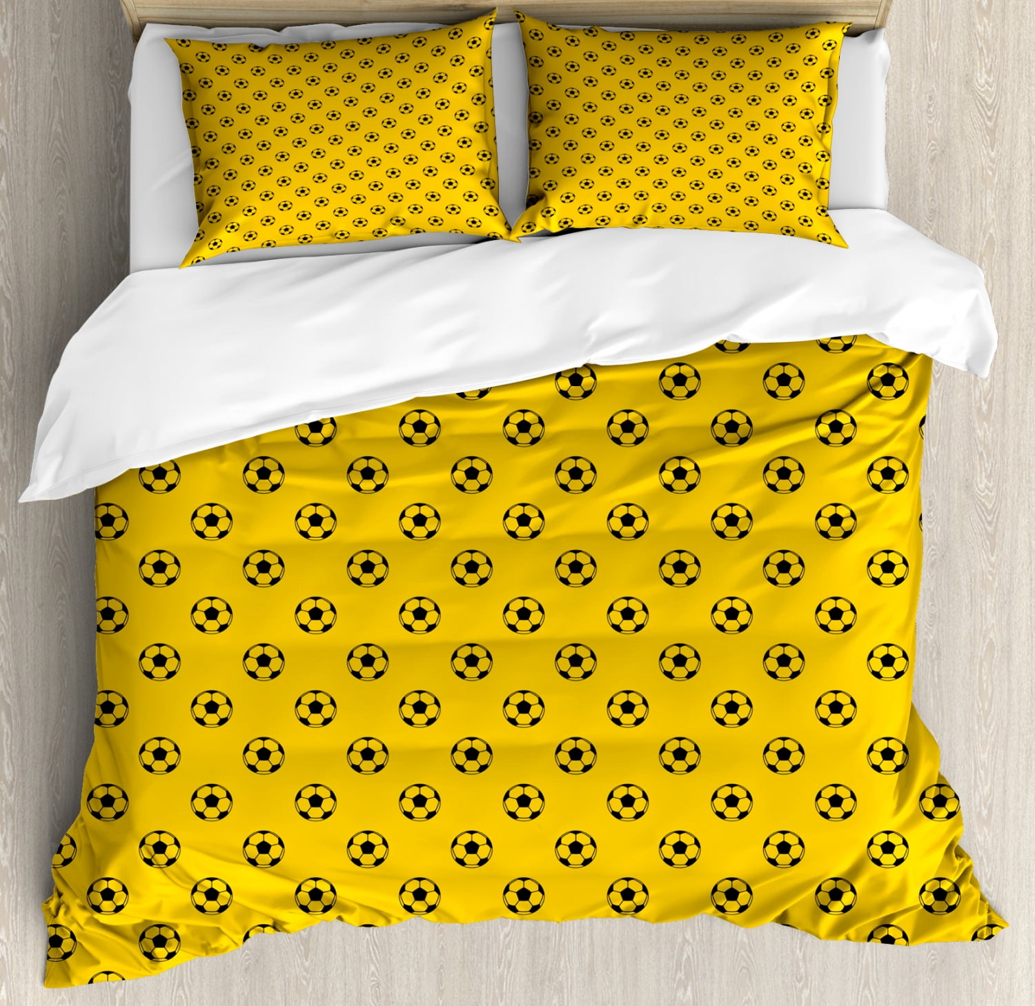 Football Duvet Cover Set King Size, Repetitive Soccer Ball Pattern Outdoor Sportive Elements