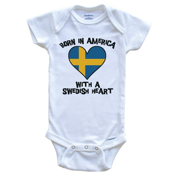 Born In America With A Swedish Heart Baby Bodysuit Sweden Flag Baby Bodysuit, 0-3 Months White