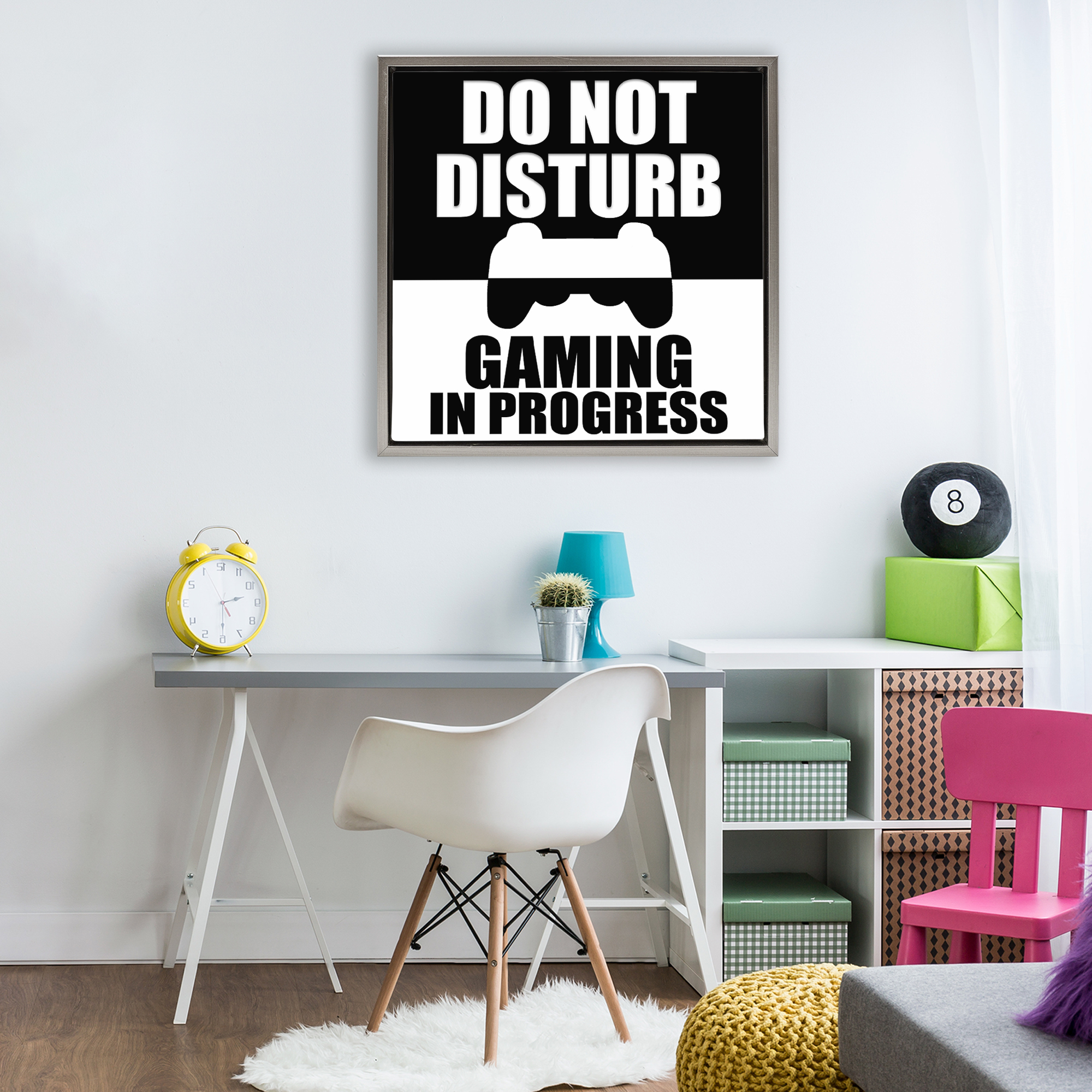 Do Not Disturb Minimal Gamer Gray Framed Floater Canvas Wall Art, design by Kim Allen