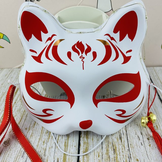 Máscara de zorro de gato pintada a mano, accesorio de Cosplay de Festival de Halloween, máscara japonesa de media cara, Anime Demon Slayer