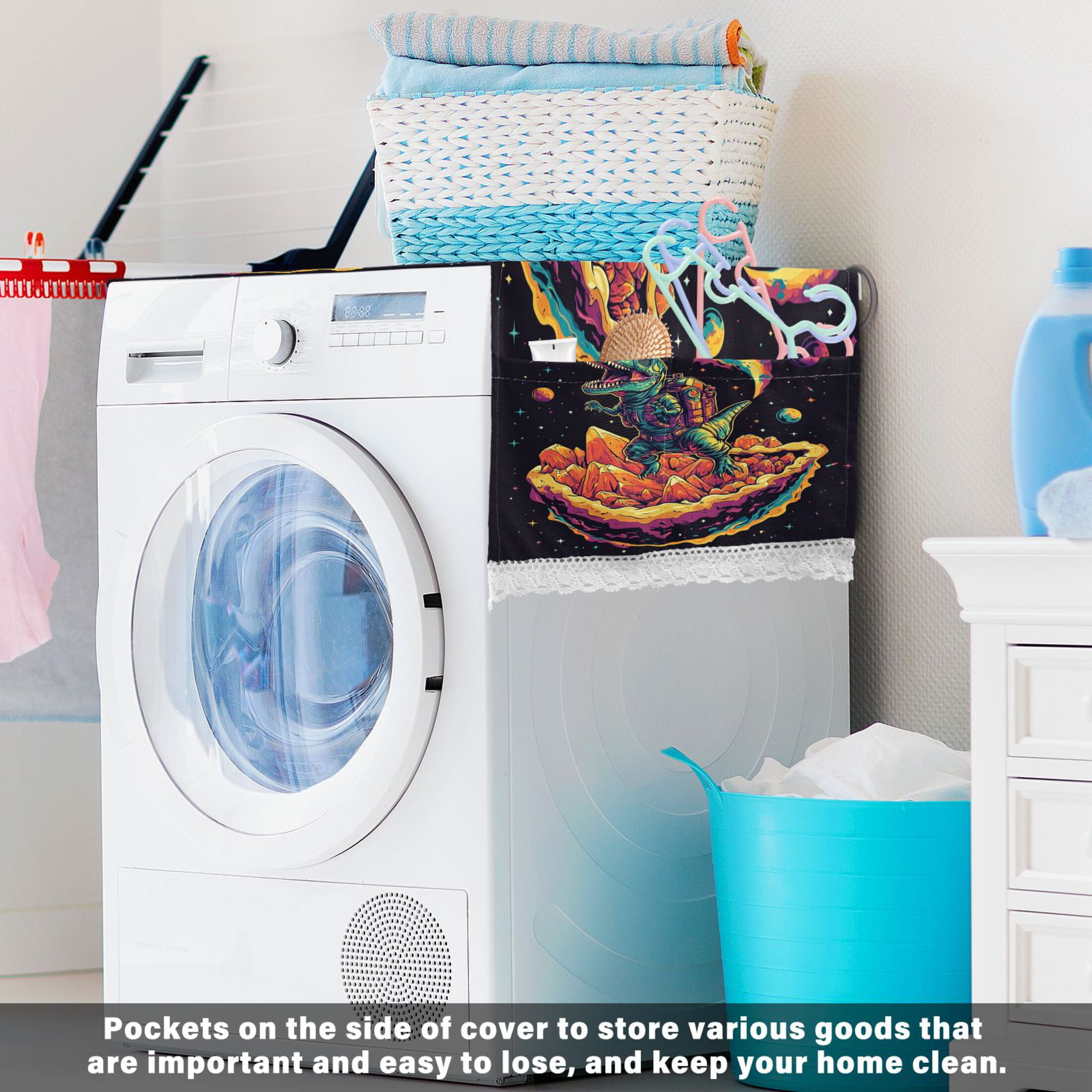 WOBOGO Astronaut Tyrannosaurus Rex Washing Machine Cloth Dryer Refrigerator Top Cover Protective Non-Slip Mat For Kitchen Laundry