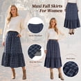thumbnail image 3 of TEMOFON Womens Skirts Midi Plaid Maxi Skirts for Women Elastic High Waist with Pockets A Line for Fall Tartan Clothes Flowy L, 3 of 9