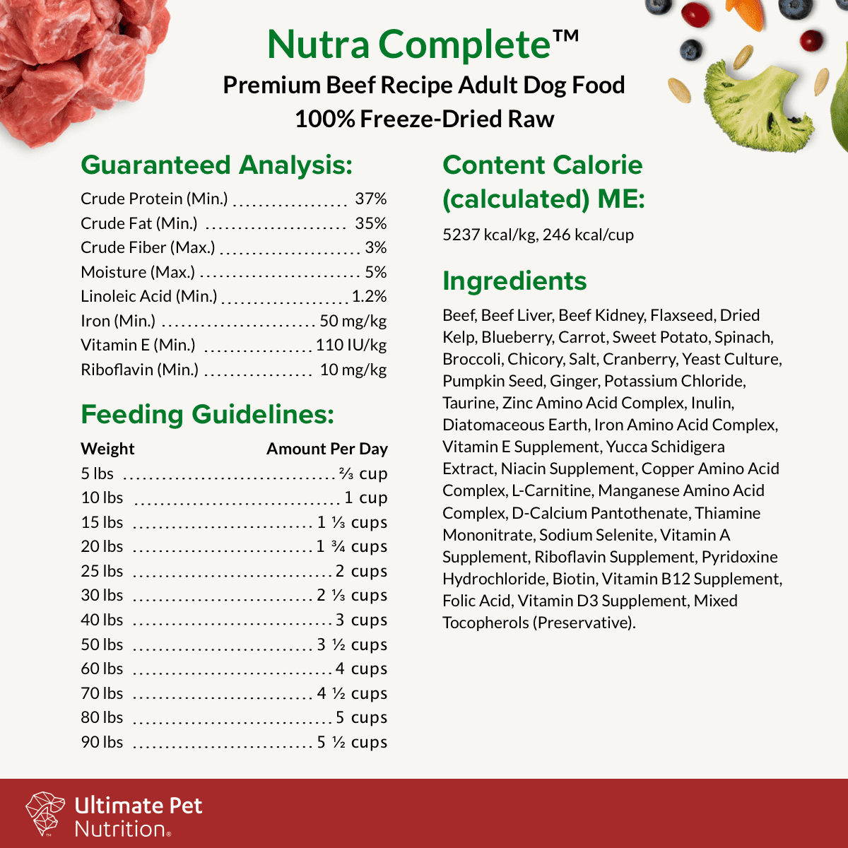 Ultimate Pet Nutrition Nutra Complete Premium Beef Freeze-Dried Raw Dog Food 16 oz.