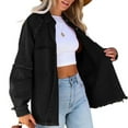 thumbnail image 2 of SWSMCLT Women's Button Down Shirt Denim Shacket Long Sleeve Button Raw Hem Winter Outerwear Top Fall Spring Casual Black X-Large, 2 of 4