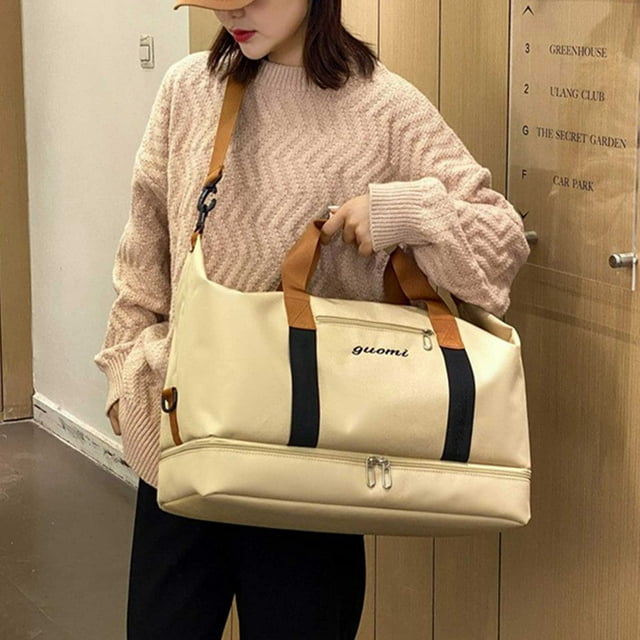 Bolsa de viaje con compartimento para zapatos - Bolsa deportiva grande para hombres y mujeres, tela Oxford resistente al agua, equipaje de mano 46L, negra/roja/gris