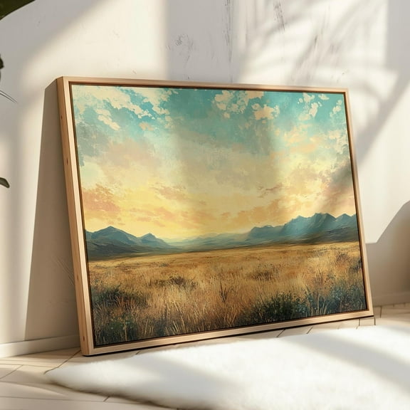 Golden Sunset Over Mountain Range In Serene Prairie Landscape Wall Art Print Wall Art, Modern Wall Decor, 8x12 UNFRAMED