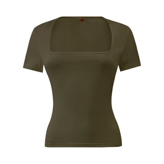 Women's Square Neck Tops Short Sleeve Crop Tops Workout Summer Clothes Casual Slim Fit T-Shirts