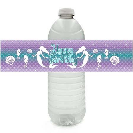 Mermaid Party Water Bottle Stickers 24ct | Happy Birthday