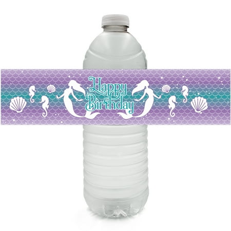 Happy Birthday Party Animal - Mermaid Party Water Bottle Stickers 24ct | Happy Birthday Labels
