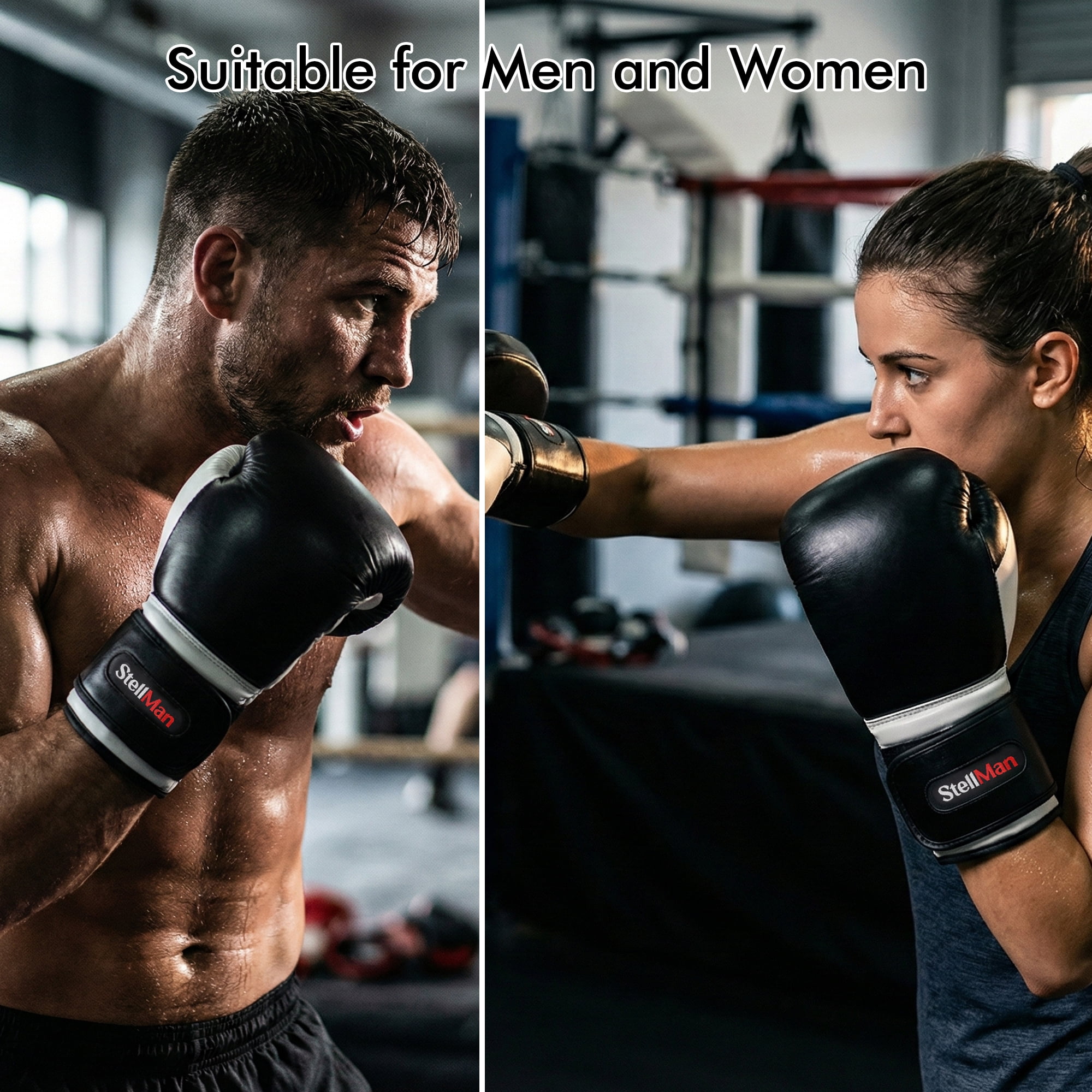 StellMan Boxing Gloves Muay Thai MMA Kickboxing Pro Training Sparring Adult Men Women OZ 8 10 12 14 16 Fit Hook and Loop Closure Ventilation Wrist (10 OZ)