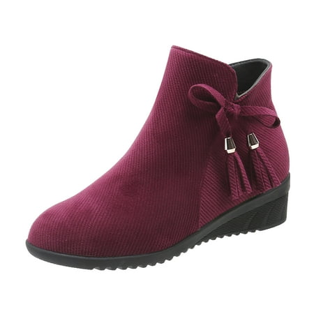 

Ladies Fashion Solid Color Suede Tassel Side Zipper Comfortable Wedge Heel Short Boots