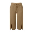 thumbnail image 4 of Girls Casual Solid Color Elastic Waist Capri Pants for Everyday Comfort with Pockets for Play, 6-7 Years, Coffee, 4 of 5