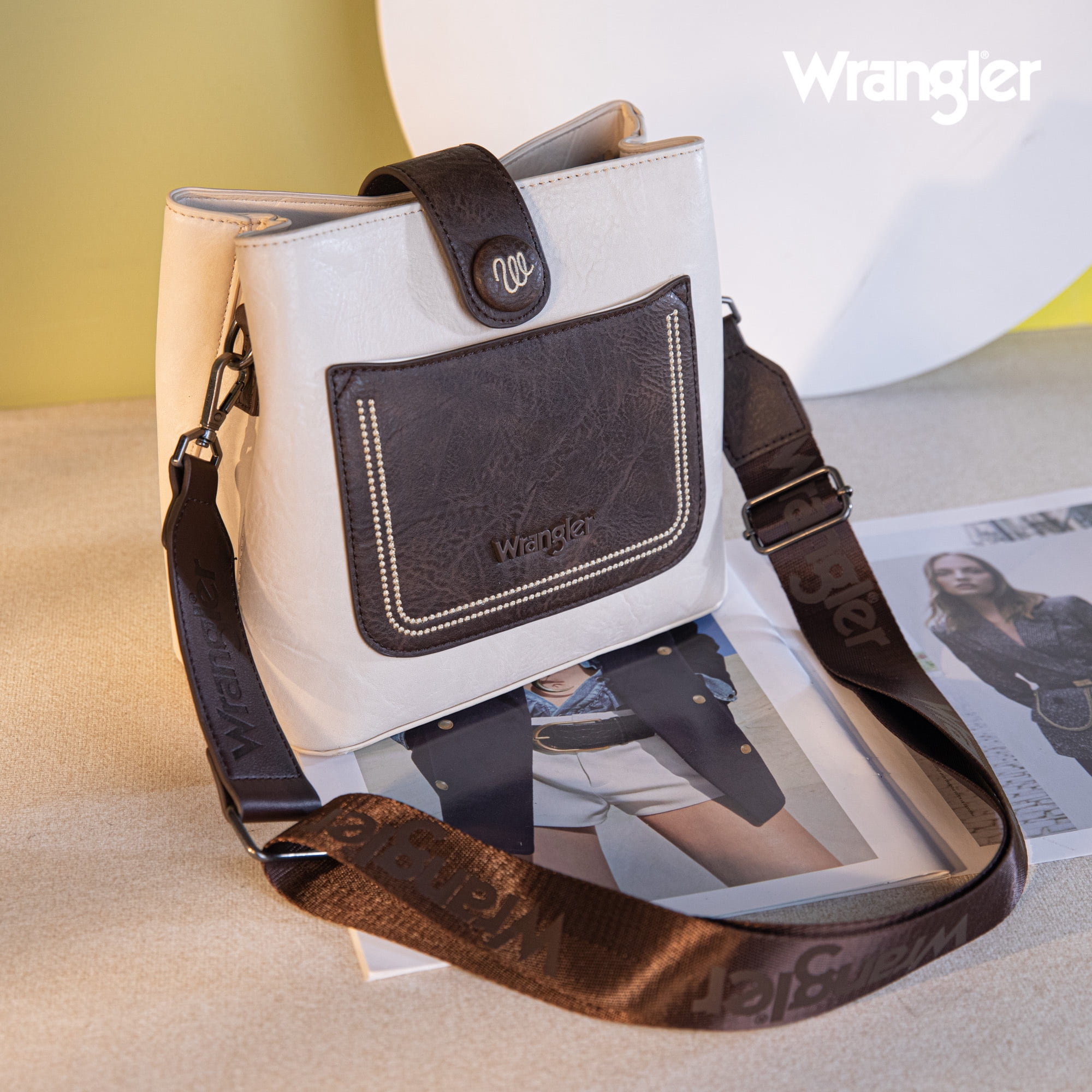 Wrangler Vintage Crossbody Purses for Women Purses and Handbags for Gift 8''H, Beige & Coffee