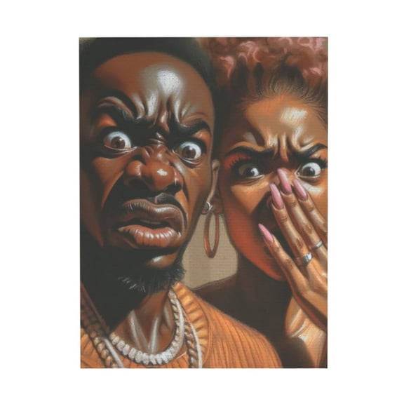 AEFER Funny African American Bathroom Canvas Wall Art Humor Afrocentric Black Couple Unpleasant Smell Cover Nose Painting Pictures Wall Decor Print Artwork for Home Decor Unframe: 10x8inch(25x20cm)