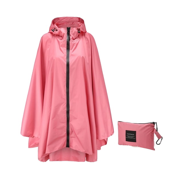 Advancent Mujeres Hombres Capa de lluvia Cremallera frontal Transpirable Poliéster Ropa impermeable Camping Viajar Capa impermeable portátil Paraguas de lluvia Rosa