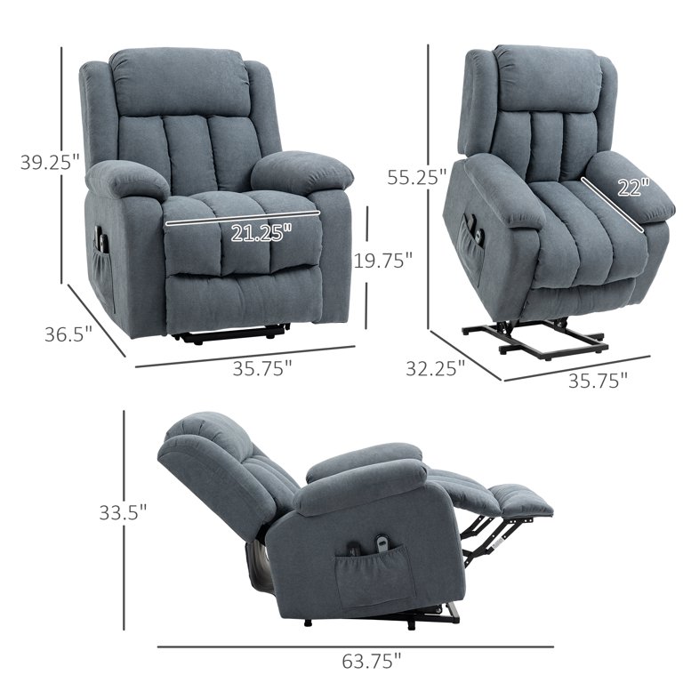 HOMCOM Electric Power Lift Chair for Elderly, Fabric Power