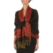 Sakkas Border Pattern Layered Reversible Woven Pashmina Shawl Scarf Wrap Stole - Black Red - One Size