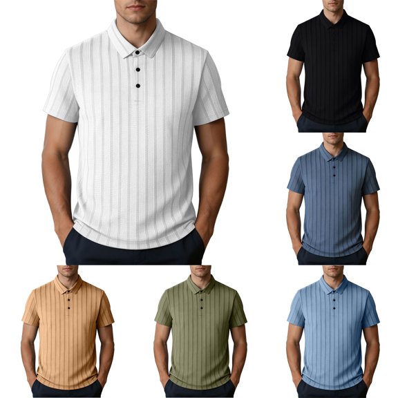 IhhxPro Men's Striped Collared Shirt Seamless Moisture-Wicking Cooling Summer Tee Breathable Casual Slim Fit Quick-Dry Athletic Golf Activewear S-3XL