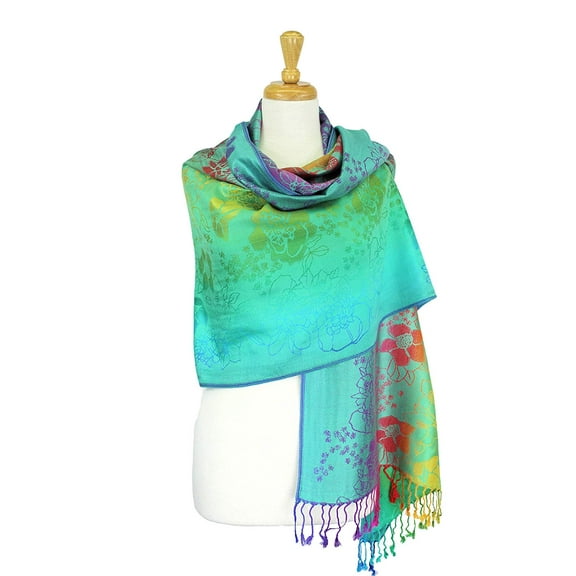 Pashmina Wrap Shawl Scarf Double Side Rainbow Silky Exotic Tropical Colorful