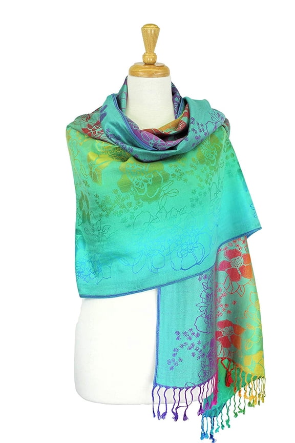 Wrap Shawl Scarf Double Side Rainbow Silky Exotic Tropical Colorful