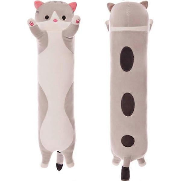 Soft Plush Cat Pillow Long Cotton Pillow Cute Plush Doll Toy Gift for Kids Girlfriend (Gray, 50cm/19.68inch, 1 Set)