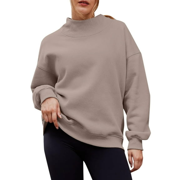 GPOECD Women's Long Sleeve High Neck Crewneck Sweatshirt - Cozy Casual Pullover Top with Warm Athletic Comfort Fit Tunic for Everyday Wear Coffee,XL