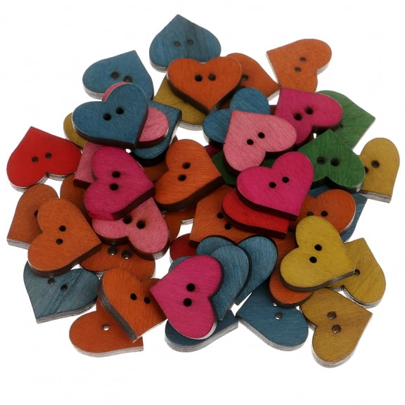 VANIDO 50pcs Heart Shape Wooden 2 Holes Crafts Buttons for Sewing 19mm