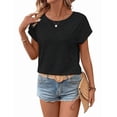 thumbnail image 2 of T-shirts Ajourés Grande Taille pour Femmes Col Rond Manches Courtes Tunique d'Été Noir TG, 2 of 10