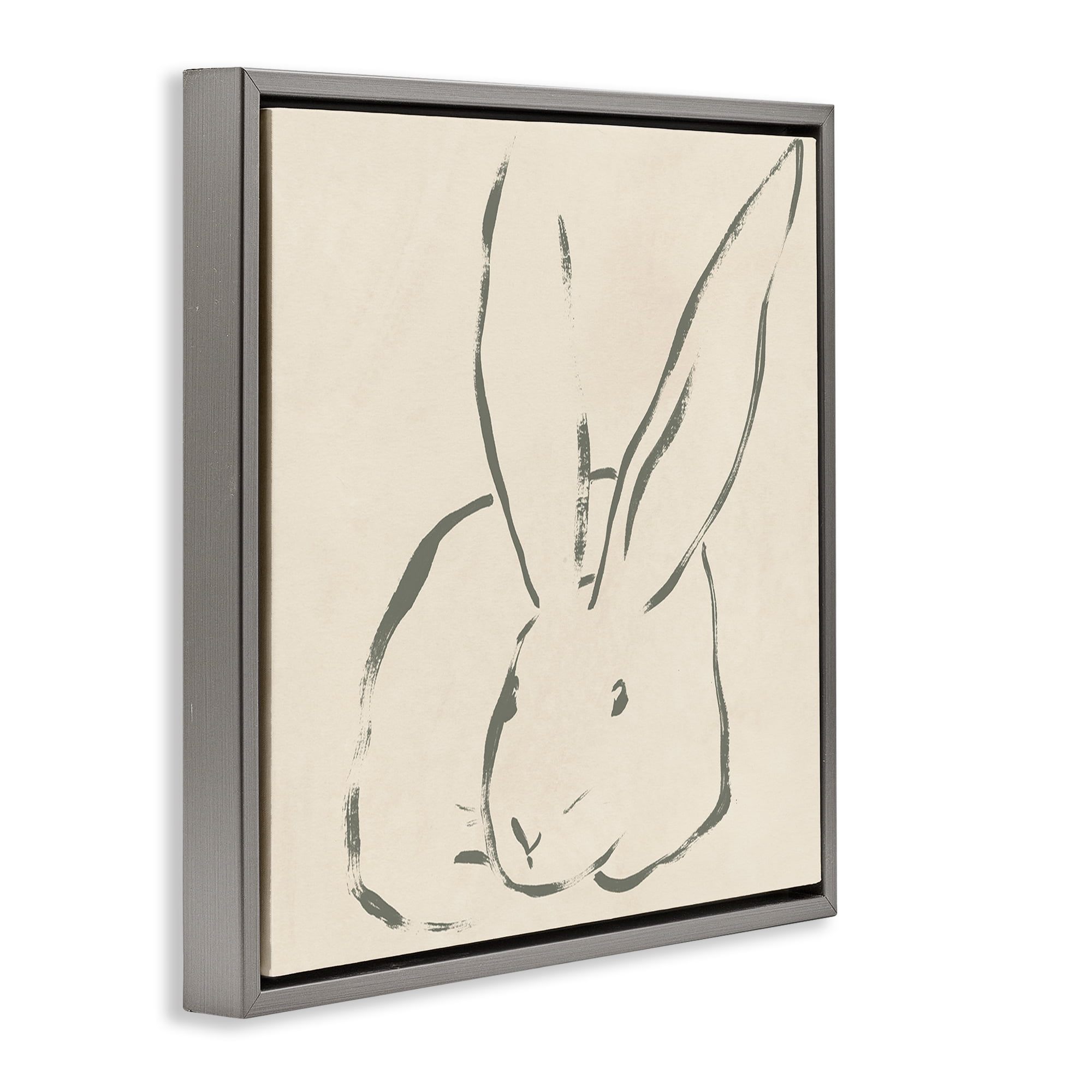 Stupell Industries Minimal Bunny Outline Animals & Insects Drawing Gray Floater Framed Canvas Art Print Wall Art, 18 x 18