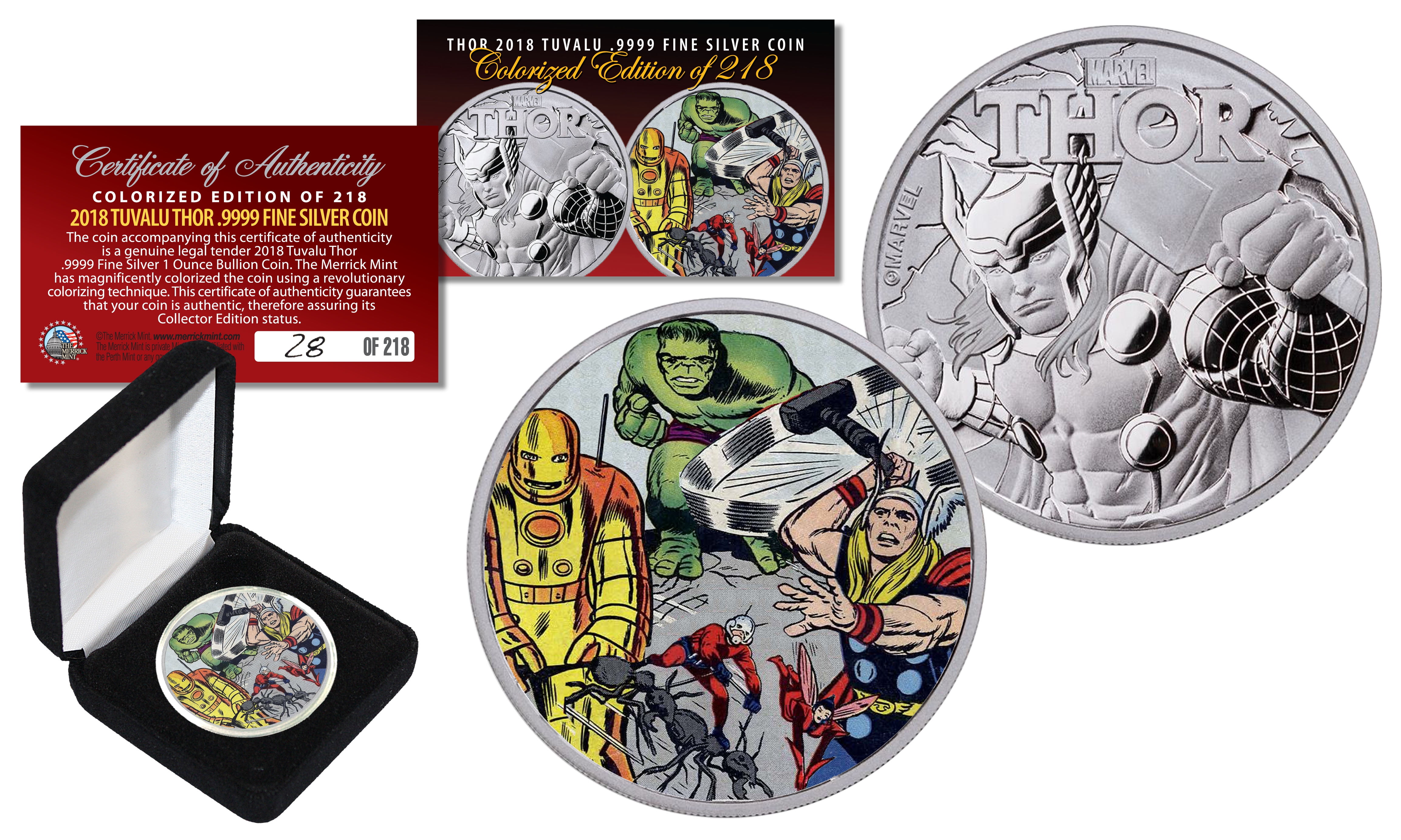 2018 TUVALU THOR 1 OZ SILVER COIN .9999 IN CAPSULE MARVEL AVENGERS