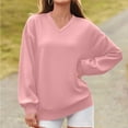 thumbnail image 3 of Otntypg Baggy Sweatshirts for Women Casual V Neck Long Sleeve Fall Pullover Tops Loose Lightweight Oversized Dressy Outwear T-Shirts Pink XXL, 3 of 6