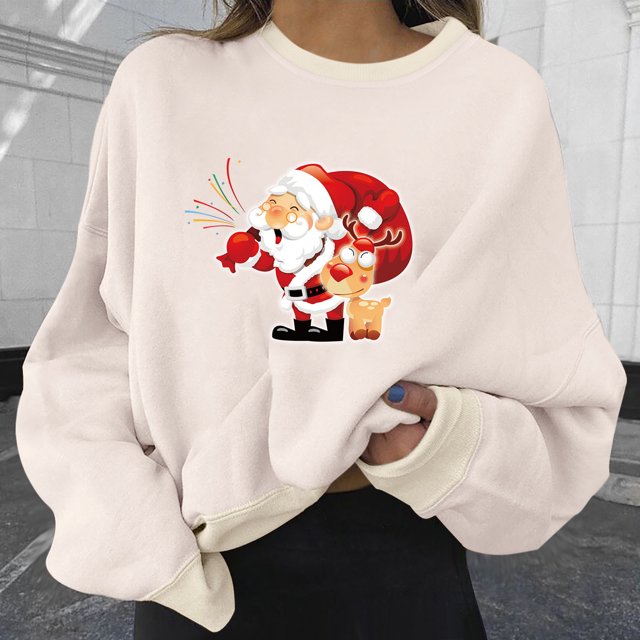 ICHUANYI Liquidación Navidad Moda Mujer Casual Manga Larga Impreso Señoras Sudaderas Cortas Tops ICHUANYI WER202308245730