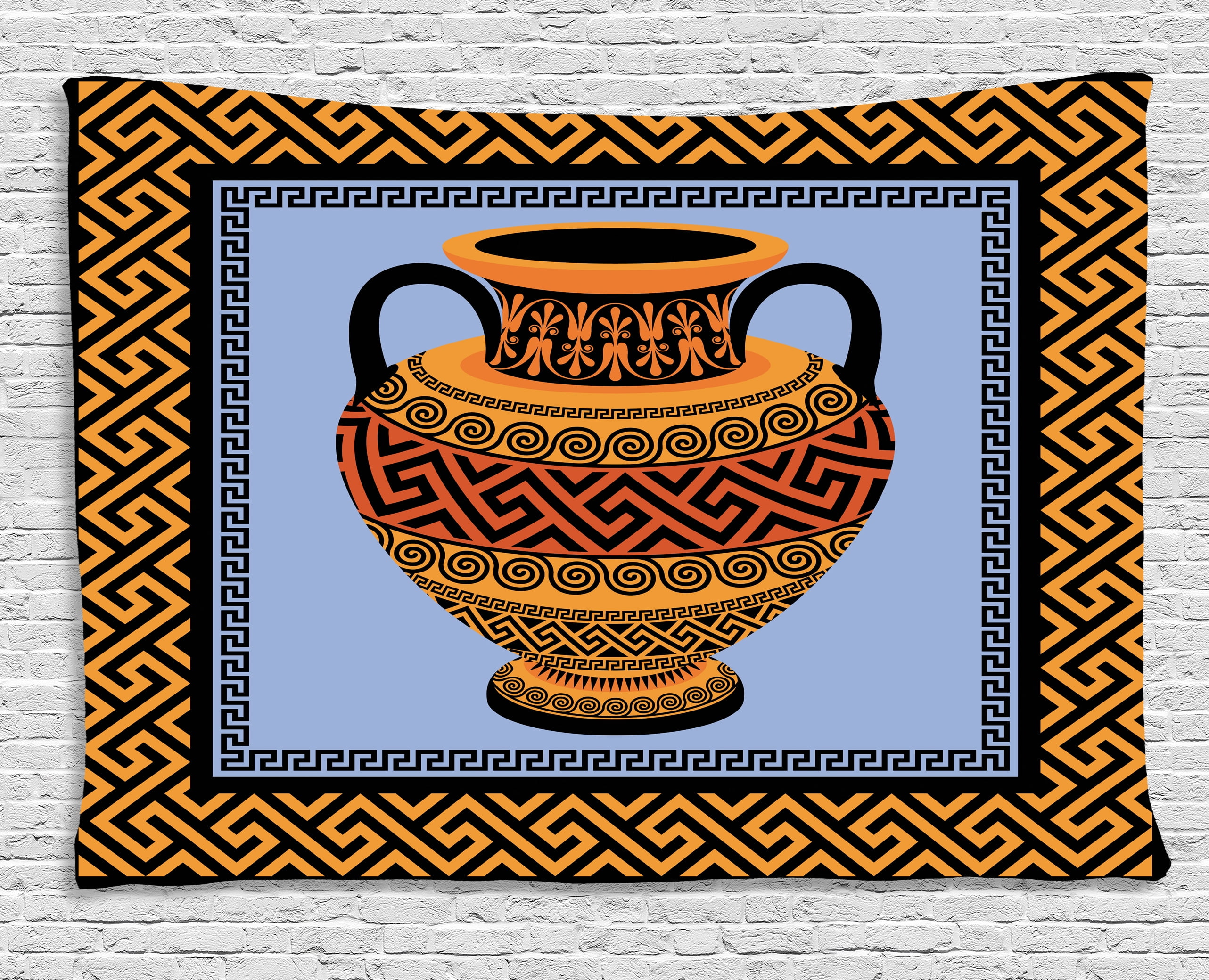 Greek Key Tapestry, Frame with Traditional Vintage Square Ornament