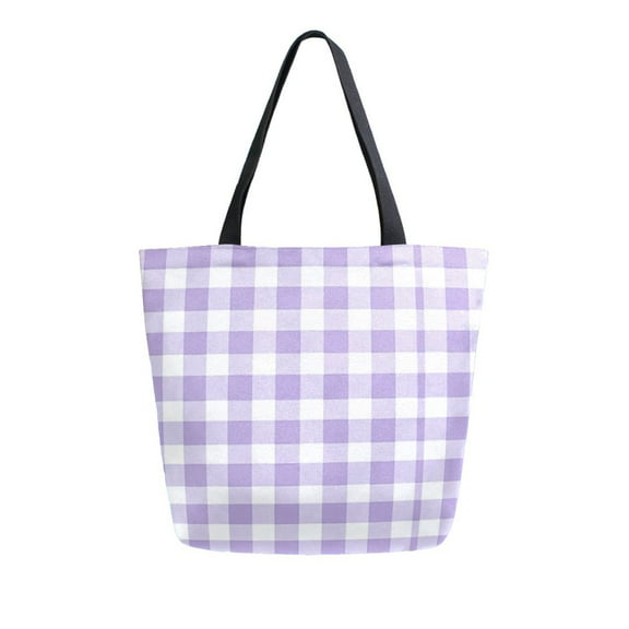 Durable Canvas Tote Bag with Zip Pocket Bags for Woman Shoulder Versatile Carryall for Everyday Use Purple and White Plaid