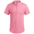 thumbnail image 2 of HAOMEILI Men's Cotton Linen Henley Shirt Short Sleeve Hippie Casual Beach T-Shirts with Pocket, 2 of 5