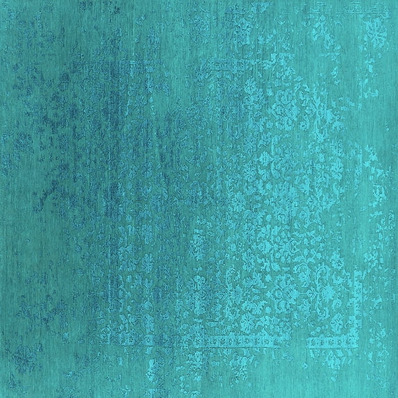 Ahgly Company Machine Washable Indoor Square Oriental Turquoise Blue Industrial Area Rugs, 3' Square