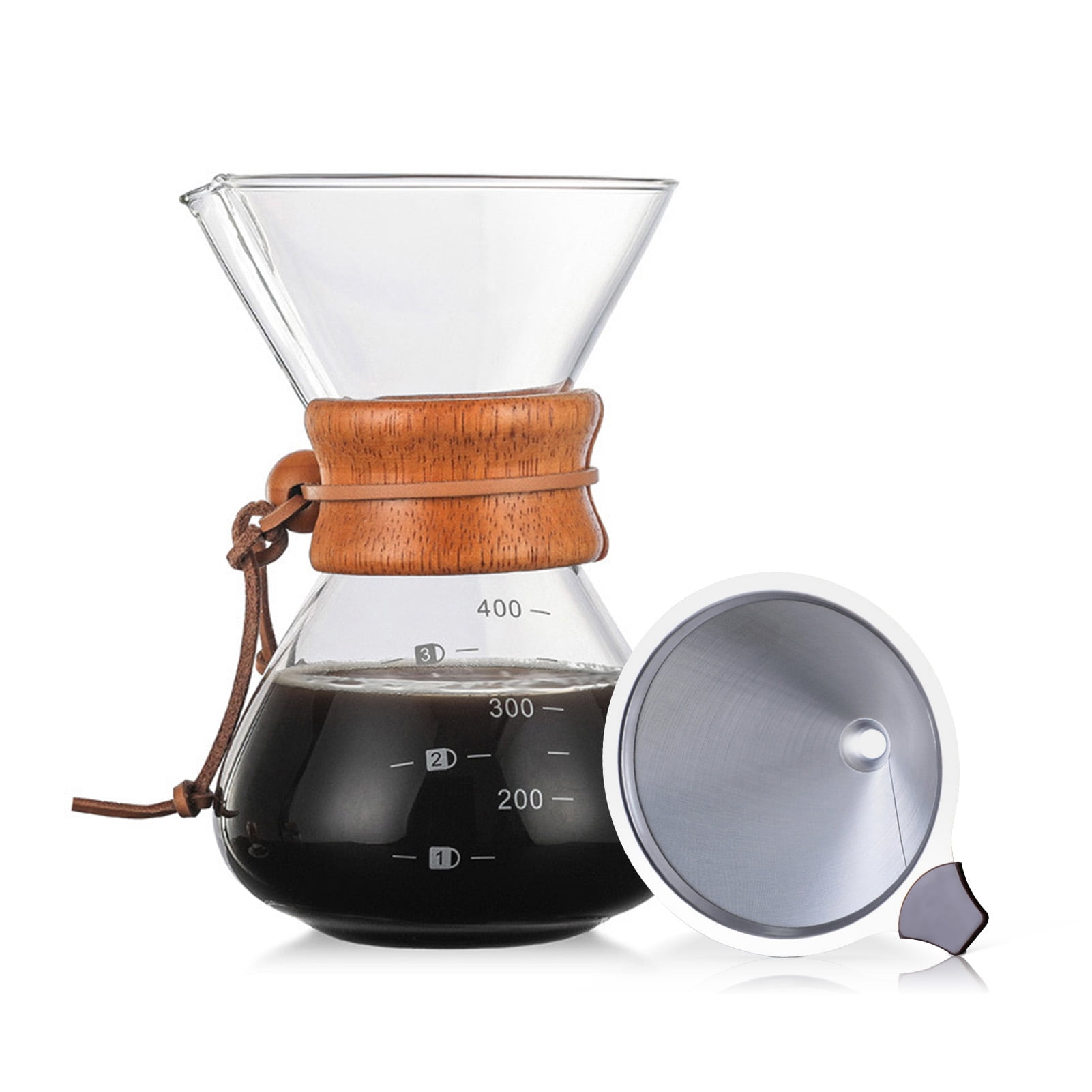 Pour Over Coffee Maker 14oz Paperless Glass Carafe with Stainless Steel  Filter Reusable Glass Coffee Pot Manual Coffee Dripper Brewer Hand Drip  with