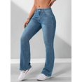 thumbnail image 3 of Women High Waist Skinny Flare Jeans, Solid Washed Denim Bootcut Pants With Pockets, Casual Slim Fit Stretch Denim Trousers, 3 of 6